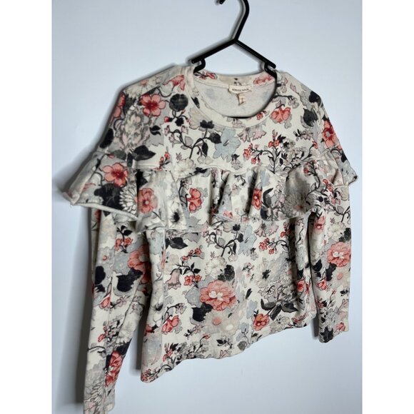 Rebecca‎ Taylor Long Sleeve Lua Ruffle Floral Pullover 100% Cotton Cream Small - Picture 4 of 9